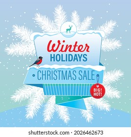 winter sale christmas discounts shopping snow cold bullfinches gifts