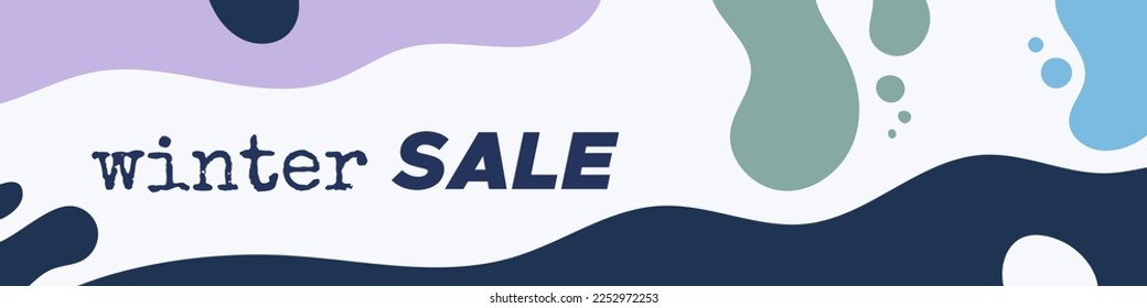 Winter sale colorful banner. Abstract organic wavy shapes background. For newsletter, web header, social media post, promotional banner, advertising and identity. Vector illustration, flat design