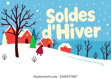 Winter sale. Colorful vector poster with lettering in French language.