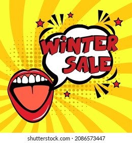 winter sale. Comic book explosion with text -  winter sale. Vector bright cartoon illustration in retro pop art style. Can be used for business, marketing and advertising.  Banner flyer pop art comic 