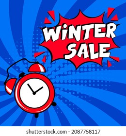 winter sale. Comic book explosion with text -  winter sale. Vector bright cartoon illustration in retro pop art style. Can be used for business, marketing and advertising.  Banner flyer pop art comic 