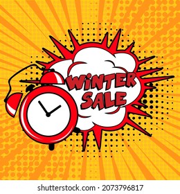 Winterverkauf Comic-Text Pop-Art-Werbung. Stylische bunter Retro Comic-Sprachblase. Ausdrucks-Text Winterverkauf. Perfekt für den Verkauf Rabattbanner, Poster. Vektorgrafik, Vintage-Design, Pop a