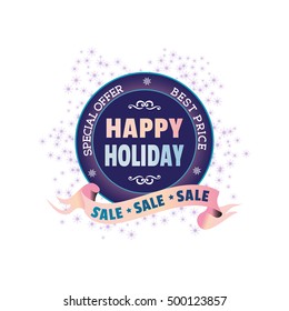Winter sale concept. Best price Happy holiday season badge. Special offer promotion emblem. Flat design element Christmas decoration. Background for festive hot deal advertisement. Vector illustration