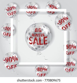 Winter sale decorative balloons. Vector stock.