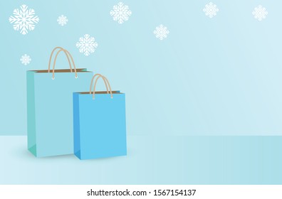 Winter sale design creative concept, Shopping bag, snow-melting icon in gradation background. Copy space text area. illustration 3D Realistic .