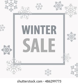 Winter Sale design. Text Box. Delicate silver snowflakes background. Winter Frame. Label, banner template. Vector illustration EPS10