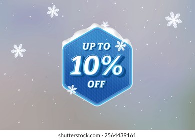 Winter Sale Discount Label. Hexagon Shape Sale Promotion Stamp With Price Upto 10% Off Tag. Stamp Vector Illustration For Winter, Christmas, Year End And New Year Sale