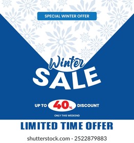 Winter sale discount offer discount limited time with blue background