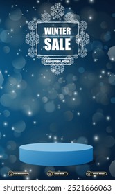 winter sale discount portait template banner with blank space 3d podium for social media post product sale with abstract gradient blue background design5