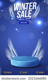 winter sale discount portait template banner with blank space 3d podium for social media post product sale with abstract gradient blue background design 11