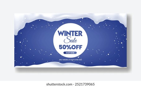 Anuncio Horizontal promocional del descuento de la venta del invierno con la nieve 3d y el fondo del hielo convenientes para el invierno y el fondo de la venta de las Navidades