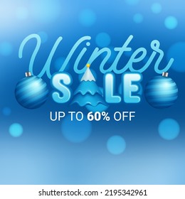 Winter sale with discount text and snow elements