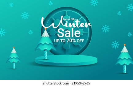 Winter sale with discount text and snow elements