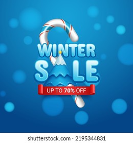 Winter sale with discount text and snow elements