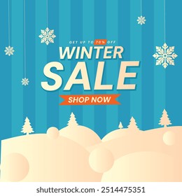 Winter sale with discount vector banner design. Winter sale text promo with white snowflakes element in blue background Vector Illustration.