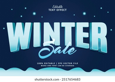 Venta de invierno editable estilo de efecto de texto 3d con copo de nieve temporada de vacaciones. Traje para la promoción comercial de la venta del año final 