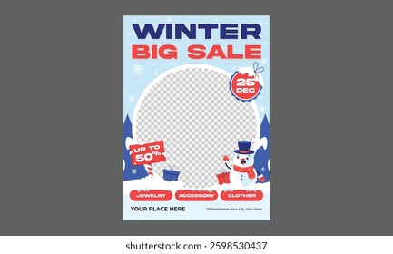 Winter Sale Flyer. Vector illustration with abstract Christmas tree for flyer template, greeting card, poster, banner or social media. Happy New Year and Merry Christmas.