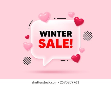 Winter sale glass speech bubble. Social media concept. Winter Sale tag. Special offer price sign. Advertising Discounts symbol. 3d hearts love speech bubble. Vector