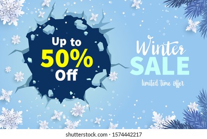 winter sale with ice and snowflake. promotion background in winter.