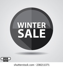 Winter sale icon design on black shiny circle on white background. Vector illustration.