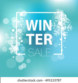 Winter sale inscription on background with snowflake. Vector illustration EPS10. It can be used as a poster, invitation, label, flyer