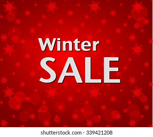 Winter Sale inscription on bright red background with snowflakes