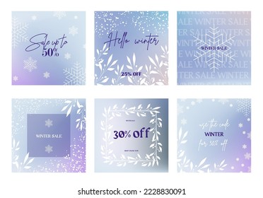 Winter sale instagram post banners fashion template set. Winter snow design for posts. Winter design with snowflakes