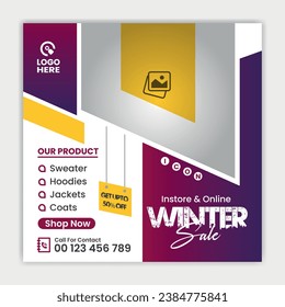 Winter sale instagram post and social media post banner template