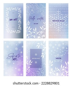 Winter sale instagram stories banners fashion template set. Winter snow design for stories. Winter design with snowflakes