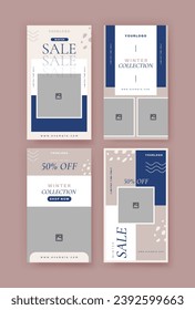 Winter sale Instagram stories template design set with simple and minimalist style