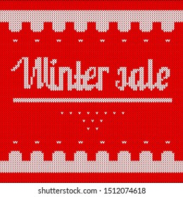 Winter sale - knitted pattern. Winter background, vector illustration.