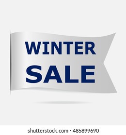 Winter sale label, silver ribbon badge illustration