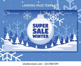 winter sale landing page and banner design template