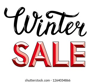 "Winter sale" - lettering composition. Vector 3d lettering on a white background.