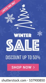 Winter sale mobile advertising banner. Blue