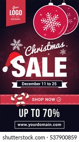 Winter sale mobile advertising banner. With santa`s hat