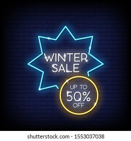 Winter Sale Neon Signs Style Text Vector