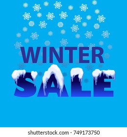Winter sale note with snow caps, snowfal and snowdrifts set. Snow cap vector collection. Winter decoration snowy elements on blue background. Cartoon template. Vector illustration stock vector.