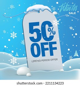 Winter sale offer discount concept. price tag in snow - vector illustration