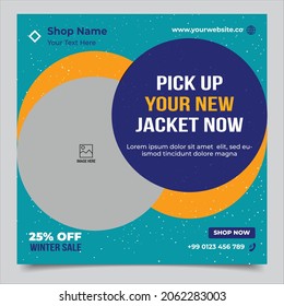 Winter Sale Offer Social Media Post Vector Template, Winter Sale Offer Banner or Square Flyer Vector Template,
