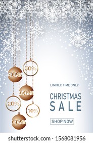 Winter sale on blue background with snow. Limited time only for Christmas. Template for a banner, shopping, discount. Vector illustration for your design