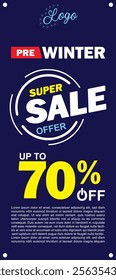Winter sale on blue background with snowflakes. Christmas sale promotion. Vector illustration.