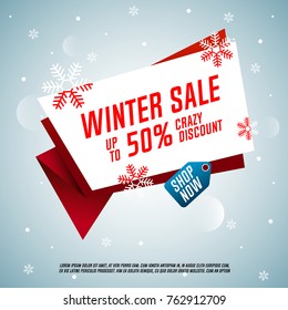 Winter sale origami banner. Crazy discount.