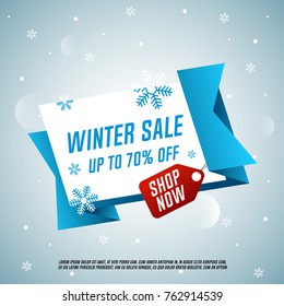Winter sale origami banner. Shop now.