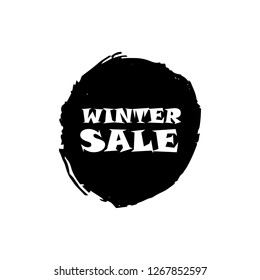 Winter sale over art black brush acrylic stroke paint abstract texture background vector illustration. Acrylic paint brush stroke. Grunge ink brush stroke. Sale layout design for shop and banner.