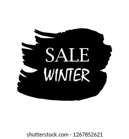 Winter sale over art black brush acrylic stroke paint abstract texture background vector illustration. Acrylic paint brush stroke. Grunge ink brush stroke. Sale layout design for shop and banner.