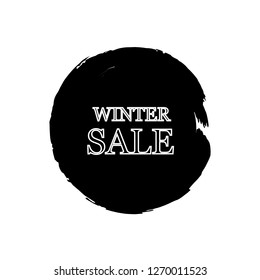 Winter sale over art black brush acrylic stroke paint abstract texture background vector illustration. Acrylic paint brush stroke. Grunge ink brush stroke. Sale layout design for shop and banner.
