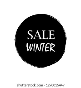 Winter sale over art black brush acrylic stroke paint abstract texture background vector illustration. Acrylic paint brush stroke. Grunge ink brush stroke. Sale layout design for shop and banner.