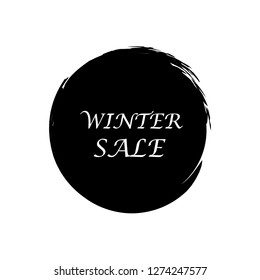 Winter sale over art black brush acrylic stroke paint abstract texture background vector illustration. Acrylic paint brush stroke. Grunge ink brush stroke. Sale layout design for shop and banner.