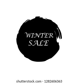 Winter sale over art black brush acrylic stroke paint abstract texture background vector illustration. Acrylic paint brush stroke. Grunge ink brush stroke. Sale layout design for shop and banner.